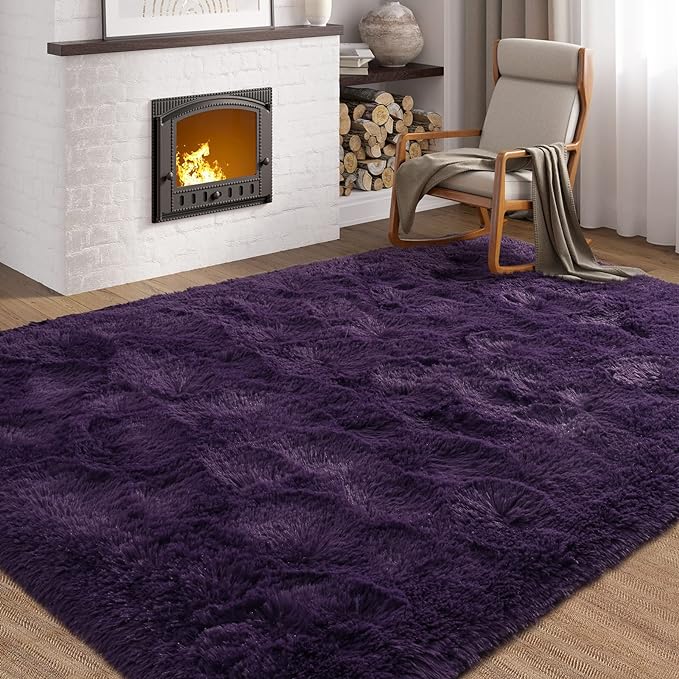 Softlife Rug for Bedroom 4x5.3 Feet Area Rug for Living Room Super Soft Shaggy Rugs for Kids Room Fluffy Fuzzy Carpets Long Plush Bedside Rug Nursery Christmas Home Decoration for Boys Girls, Purple - LeafyLoom