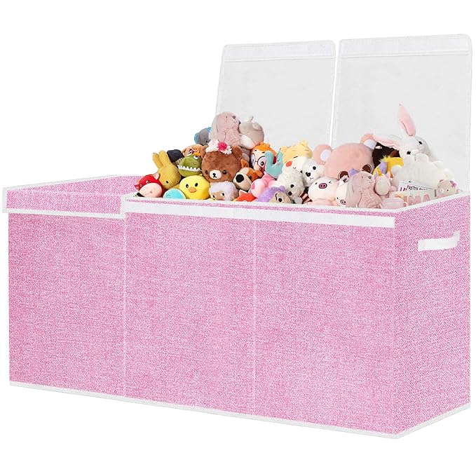 Extra Large Toy Box for Kids,Collapsible Toys Storage Chest Boxes Organizers with Dividers for Boys,Girls,Closet,Nursery,Playroom 35.8"x12.6"x16"(Dark Pink) - LeafyLoom