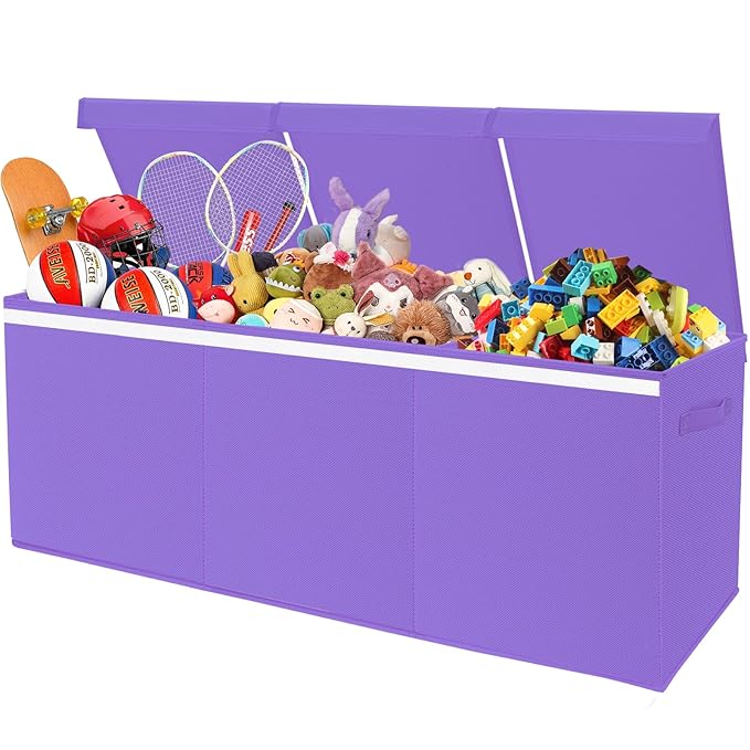 Extra Large Toy Box for Girls Boys - Collapsible Toy Chest Boxes Organizers and Storage for Nursery,Playroom,Office (Violet) 35.8"x12.6"x16" - LeafyLoom