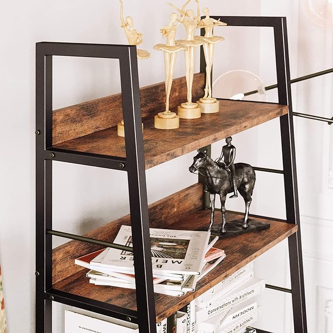 IRONCK Bookshelf with Louvered Doors, 3-Tier Ladder Shelf with Cabinet Industrial Accent Furniture for Bedroom Living Room Home Office, Rustic Brown - LeafyLoom