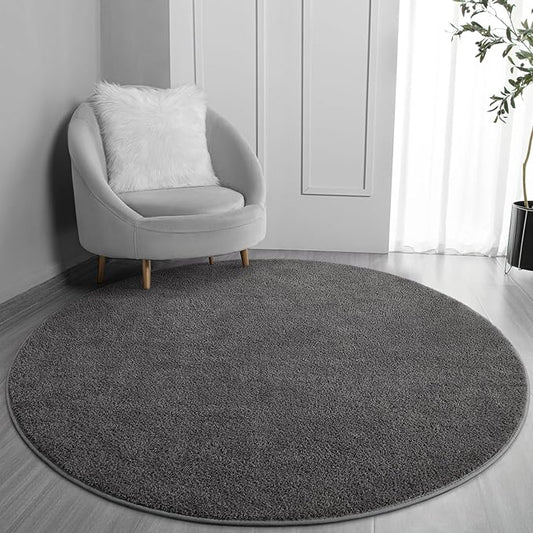 Round Area Rugs for Bedroom Living Room, 6x6 Dark Grey Super Soft Comfy Thickened Memory-Foam Indoor Circle Carpet, Modern Aesthetic Minimalist Carpet for Boys Girls Adults Nursery Home Décor - LeafyLoom