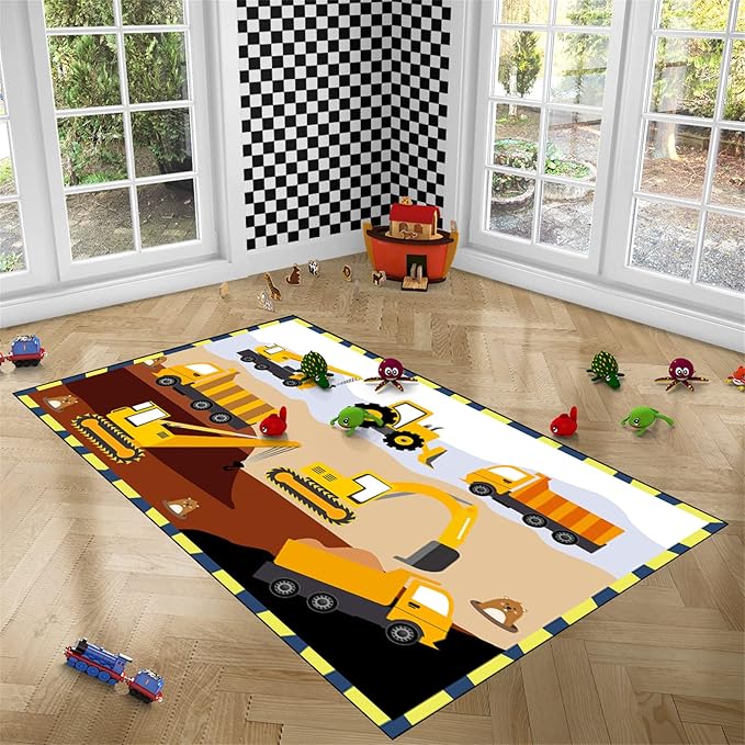 Construction Rugs for Boys Room Car Rug for Boys Room Car Rug Play Mat Kids Rugs for Playroom Car Play Mat Car Rugs for Kids Construction Decor for Boys Room 3'×5' - LeafyLoom