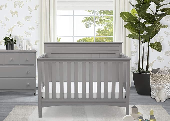 Delta Children Fancy 4-in-1 Convertible Baby Crib - Greenguard Gold Certified, Grey - LeafyLoom