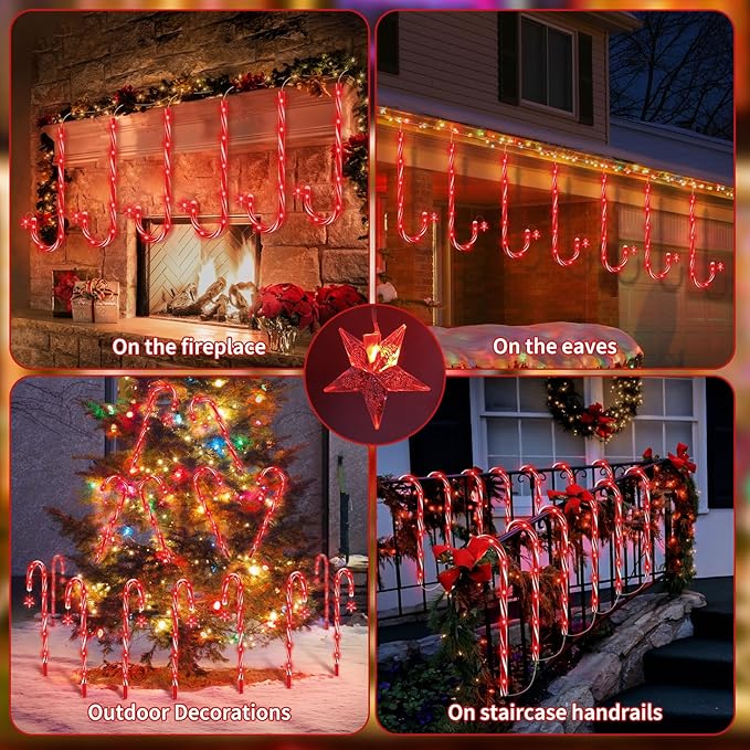 AOSEA 20 Pack Christmas Decorations Outdoor, 160 Red LEDs Solar Christmas Candy Cane Lights, Solar Pathway Lights with 8 Lighting Modes, Waterproof Solar Lights for Yard, Walkway, Lawn, Garden Decor AOSEA