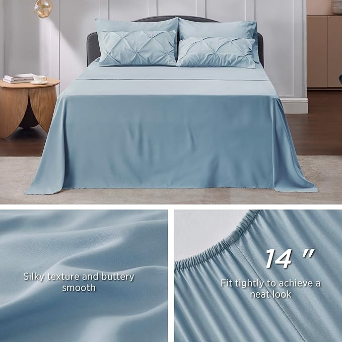 Bedsure Blue Comforter Set Full - Bedding Sets Full 7 Pieces, Bed in a Bag Light Blue Bed Sets with Comforter, Sheets, Pillowcases & Shams, Adult & Kids Bedding - LeafyLoom