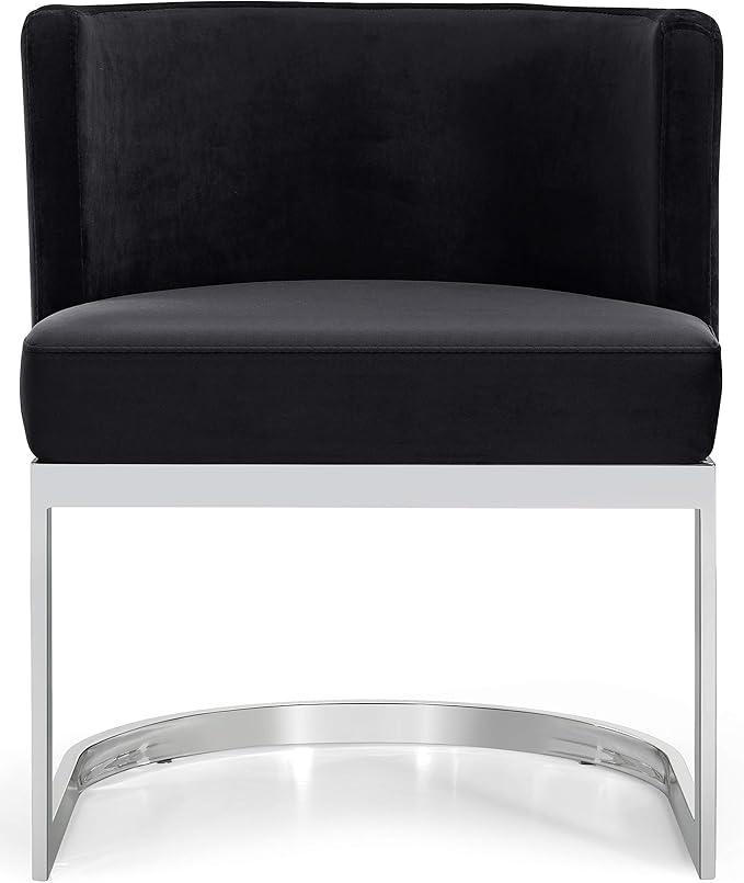 Meridian Furniture Gianna Collection Modern | Contemporary Velvet Upholstered Dining Chair with Polished Chrome Metal Frame, 24" W x 22" D x 29.5" H, Black - LeafyLoom