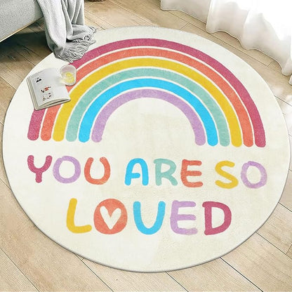 Topotdor Rainbow Round Rug for Girls Bedroom,Colorful Boho Decor Nursery Area Rug,Ultra Soft Machine Washable Kids Play Mat,63" Round - LeafyLoom