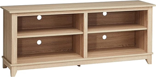 ROCKPOINT 58inch TV Stand Media Console for TV’s up to 65 Inches, Home Living Room Storage Console, Entertainment Center with 4 Open Storage Shelves, Modern TV Console Table (Natural) - LeafyLoom