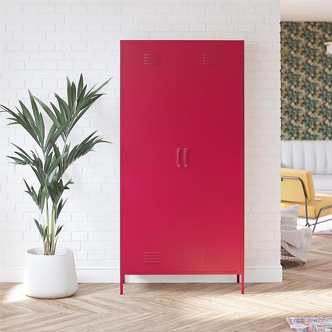 Novogratz Cache 2 Door Tall Metal Locker Style Storage Cabinet, Magenta - LeafyLoom