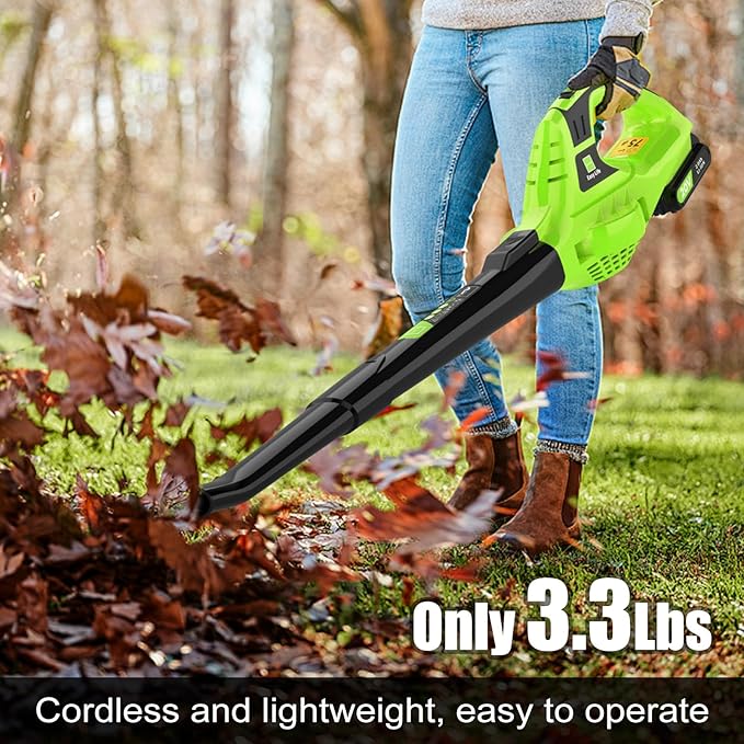 Leaf Blower Cordless, 21V Handheld Electric Leaf Blower with Battery and Charger, Lightweight Battery Powered Leaf Blowers for Lawn Care,Patio,Yard,Sidewalk - LeafyLoom