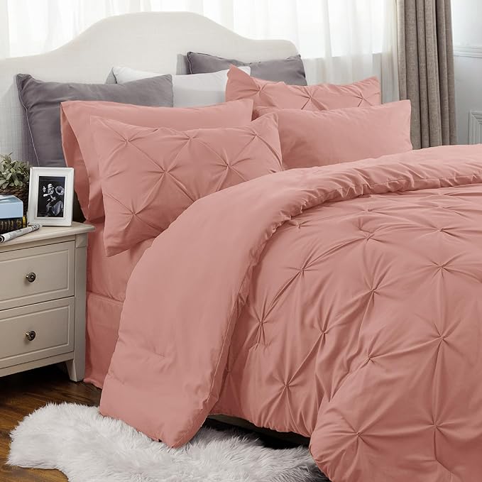 Bedsure California King Comforter Set - Cal King Bed Set 7 Pieces, Cali King Bedding Set with Comforter, Sheets, Pillowcases & Shams (Dusty Pink) - LeafyLoom