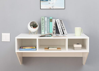 Wall Mounted Office Computer Desk and Floating Hutch Cabinet, White - LeafyLoom