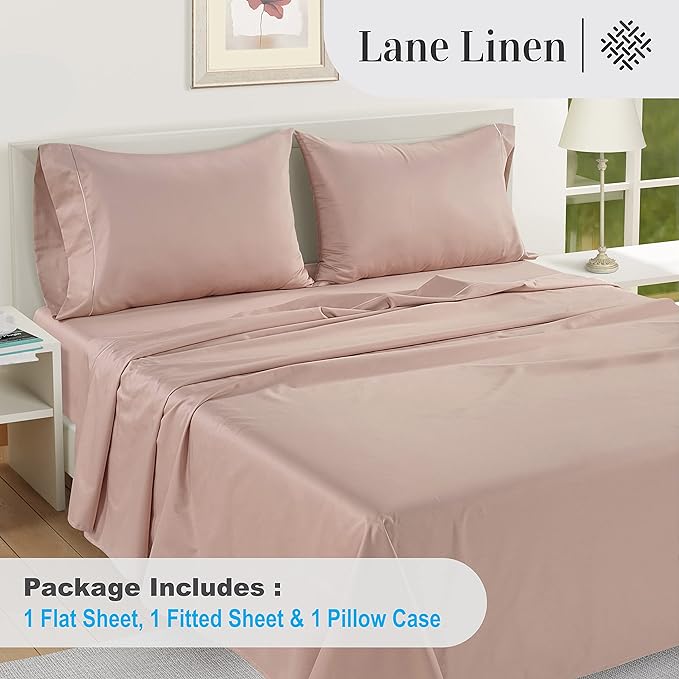 LANE LINEN 100% Egyptian Cotton Bed Sheets - 1000 Thread Count 3-Piece Twin Set Long Staple Bedding Sateen Weave Luxury Hotel Fits Upto 16" Mattress Sepia Rose - LeafyLoom