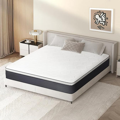 Hybrid King Mattress 12 Inch, King Size Spring Gel Memory Foam Mattress, Medium Firm King Mattresses in a Box, Hybrid Coil Innerspring Mattress for Adjustable Bed Frame, White Grey - LeafyLoom