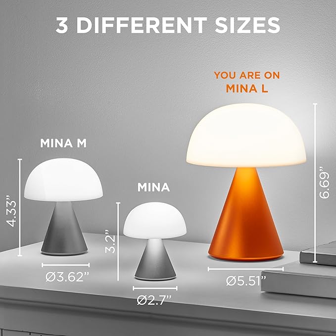 Lexon Mina L Mushroom Lamp - 9 LED Color Table Lamp for Bedrooms, Living Room & Office - Cordless, Rechargeable with 24h Light & Dimmer, Aluminum, Large - Dark Red - LeafyLoom