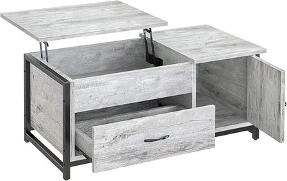 FABATO 41.7" Lift Top Coffee Table with Storage Drawer& Hidden Compartment Barn Door Cabinet Center Console Table for Living Room Farmhouse Industrial Wood (Gray) - LeafyLoom