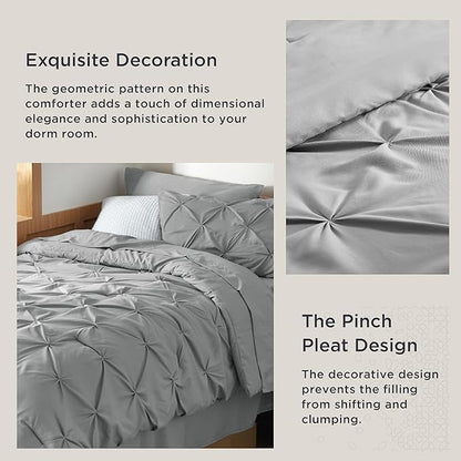 Bedsure Twin XL Comforter Set - Extra Long 5 Pieces Dorm Bedding Sets, Pinch Pleat Grey Bed in a Bag with Comforter, Sheets, Pillowcase & Sham - LeafyLoom