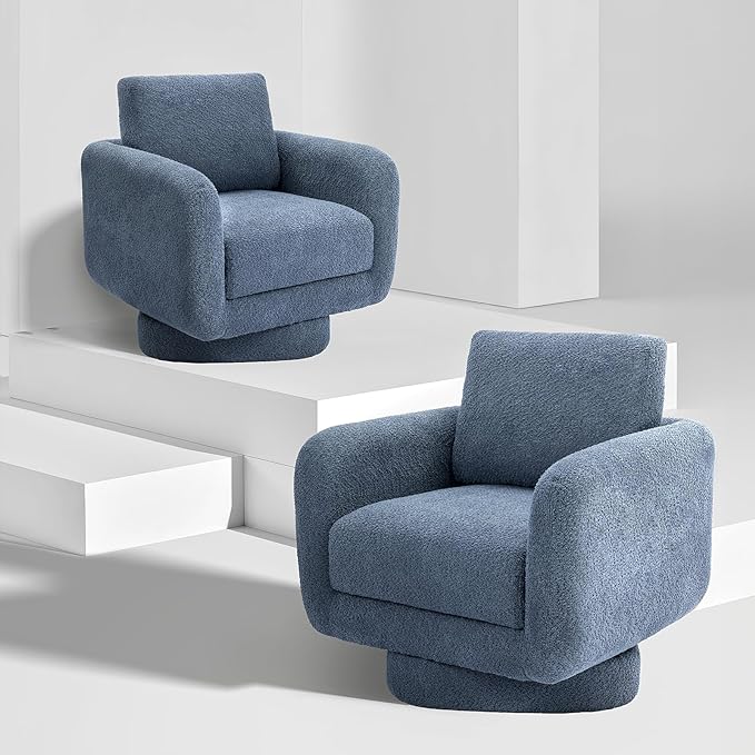 COLAMY Swivel Accent Chairs Set of 2, 32Inches Wide Upholstered Armchair with Plush Back Pillow for Living Room, Modern Sofa Corner Chair for Nursery/Living Room/Bedroom-Blue - LeafyLoom