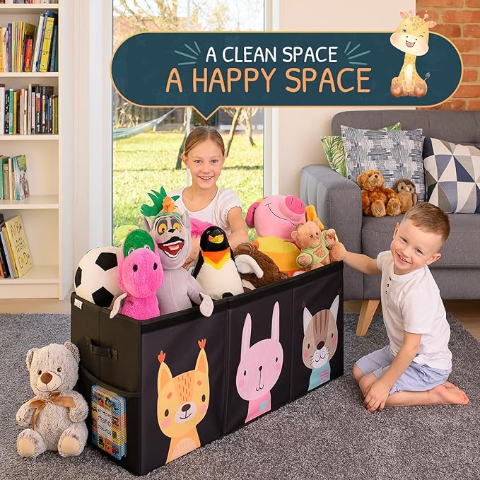 Extra Large Toy Storage Organizer with Lid - Sturdy, Collapsible Toy Chest Storage Box with Cute Design - Toys Bin with Dividers for Kids, Boys, Girls, Nursery, Bedroom, Play room 37"x16"x14" - LeafyLoom