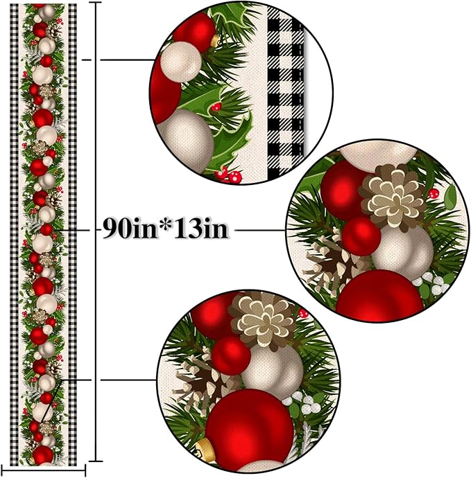 Nepnuser Black and White Gingham Christmas Table Runner 90 Inches Long Buffalo Check Plaid Xmas Decoration Holiday Home Kitchen Decor Nepnuser