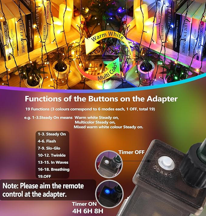 Joomer Christmas Lights 262FT 800 LED Color Changing Christmas Tree Lights Outdoor with Timer, Remote, Connectable for Christmas Decoration(Warm White to Multicolor) Joomer