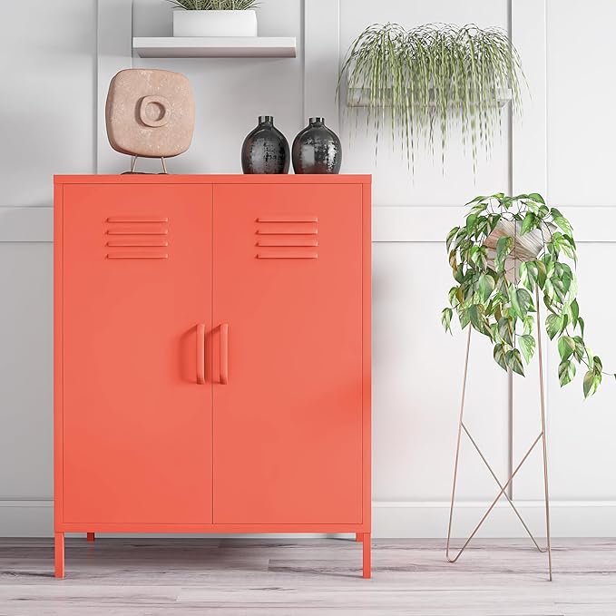 Novogratz Cache 2 Door Metal Locker Storage Cabinet, Orange - LeafyLoom