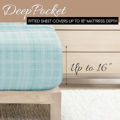 Linen Market 4 Piece Full Bedding Sheet Set (Aqua Thatch) - Sleep Better Than Ever with These Ultra-Soft & Cooling Bed Sheets for Your Full Size Bed - Deep Pocket Fits 16" Mattress - LeafyLoom