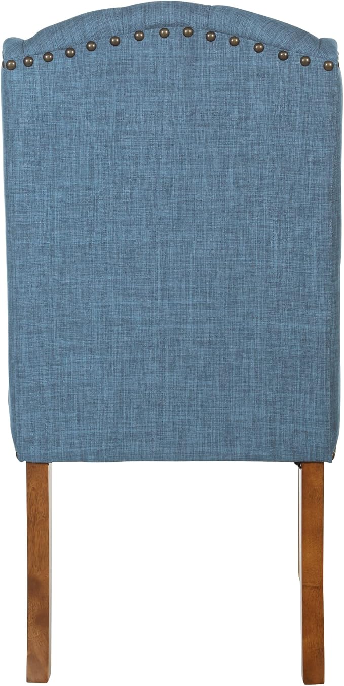 OSP Home Furnishings Jessica Button Tufted Wingback Upholstered Dining Chair with Wood Legs, Navy Blue Fabric - LeafyLoom