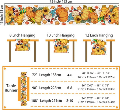 Fall Table Runner 72 Inches Long Autumn Table Runner Pumpkins Maple Leaves Gnome Fall Theme Decor for Kitchen Dining Table Home Party Decorations Unibyby