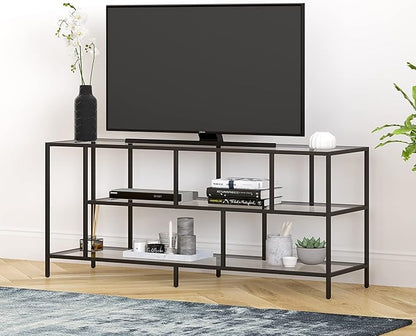 Henn&Hart Rectangular TV Stand with Glass Shelves for TV's up to 60" in Blackened Bronze, TV Stands for the Living Room - LeafyLoom