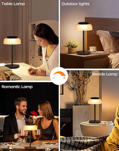 QiMH Battery Operated LED Table Lamp, 5000mAh Waterproof Cordless Desk Lamp with 3 Level Brightness Touch Control, Mini Rechargeable Night Light for Living Room, Bedroom, Outdoor bar (Black) - LeafyLoom