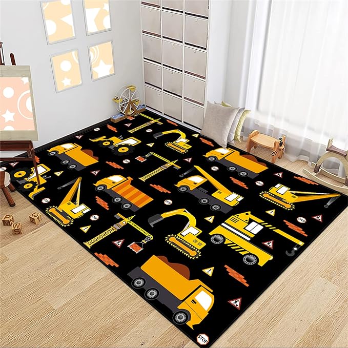 Car Track Rug Construction Play Mat Car Rug for Boys Room Kids Rugs for Playroom Construction Mat for Kids Car Rug for Boys Room Construction Decor for Boys Room,Black 2'5''×4' - LeafyLoom