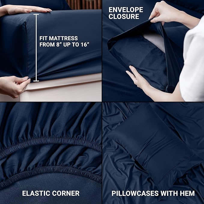 Utopia Bedding Twin XL Sheets - 3 Piece Bedding - Brushed Microfiber - Shrinkage and Fade Resistant - Easy Care (Twin XL Twin Extra Long Navy) - LeafyLoom