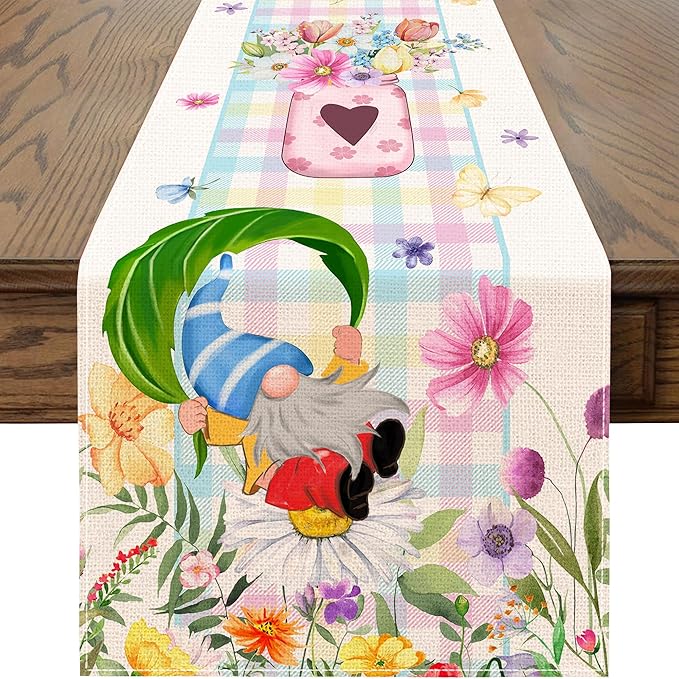 Spring Table Runner 72 Inches Long Spring Floral Flowers Table Runner Buffalo Plaid Check Decor for Kitchen Dining Table Home Party Decorations Unibyby