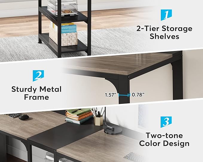 90.5 Inch Large Double Home Office Compuer Desk Two Person Study Table - LeafyLoom