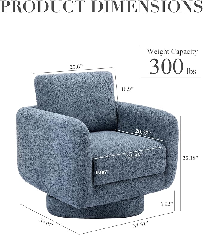 COLAMY Swivel Accent Chairs Set of 2, 32Inches Wide Upholstered Armchair with Plush Back Pillow for Living Room, Modern Sofa Corner Chair for Nursery/Living Room/Bedroom-Blue - LeafyLoom