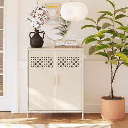 Mr. Kate Annie Short Metal 2 Door Cabinet, Parchment - LeafyLoom