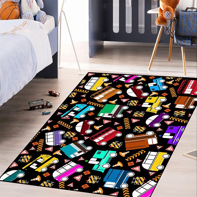 Car Rug Play Mat Kids Rugs for Playroom Car Rug for Boys Room Kids Mat Construction Play Mat Car Play Rug Car Carpet for Kids Carpet for Bedroom Truck Rugs for Boys Room,Black 5'×7' - LeafyLoom