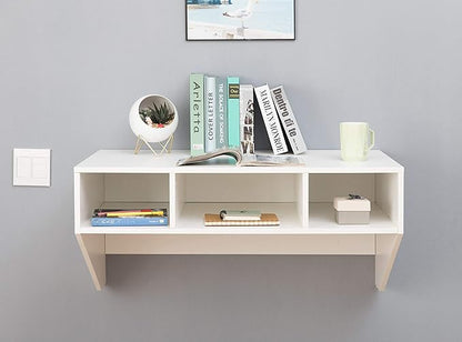 Wall Mounted Office Computer Desk with Three Compartments, White - LeafyLoom