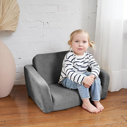 ZICOTO Comfy Kids Chair for Toddler - Stylish 2 in 1 Lounger Made of Memory Foam Easily Unfolds Into a Soft Baby Couch to Nap On - Modern Fold Out Sofa for The Little Ones - LeafyLoom