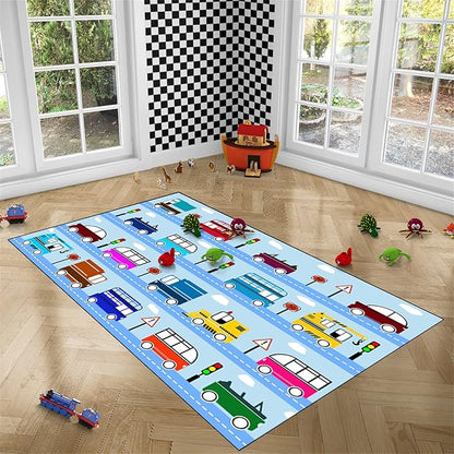 Car Rug Car Play Mat Kids Rugs for Playroom Car Rug Play Mat Rugs for Boys Bedroom Car Carpet for Kids Play Rug for Cars and Trucks Car Rug for Boys Room,Light Blue 5'×7' - LeafyLoom