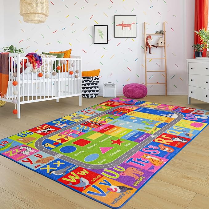 Kids Rugs For Playroom, ABC Alphabet Numbers Classroom Rug, 3x5 Feet Educational Learning and Fun Playroom Rug, Non Slip Nursery Rug, Kids Play Mat for Kids Room, Toddler Classroom and Bedroom - LeafyLoom