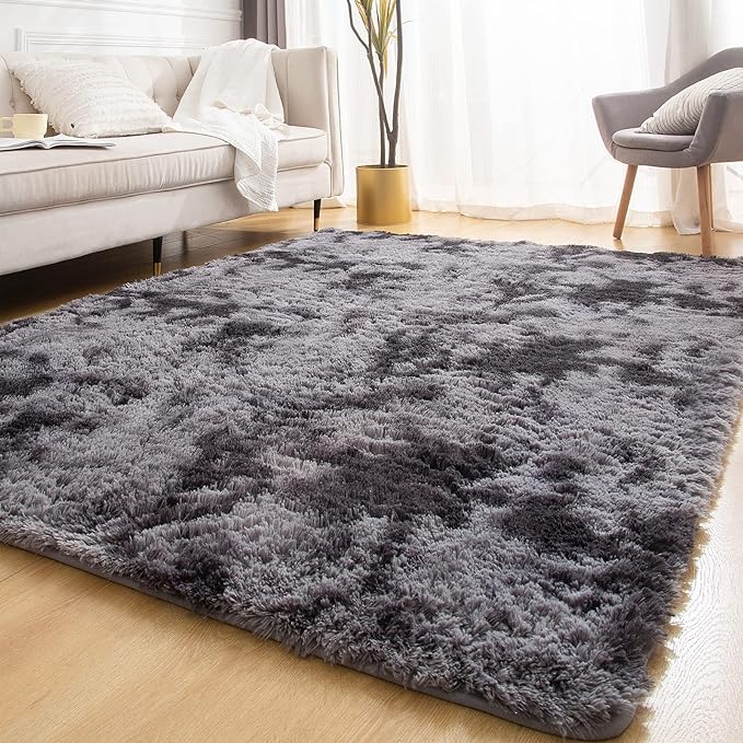 YOBATH Large Area Rugs 8x10 Feet for Living Room, Big fluffy Shag Rug for Bedroom, Soft Fuzzy Shaggy Carpet Rugs for Kids Girls Boys Playroom Nursery Dorm Room Decor, Tie-Dyed Dark Grey - LeafyLoom