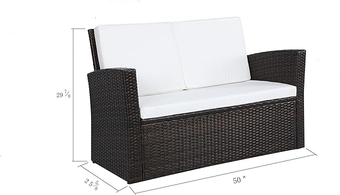 4 Pieces Outdoor Furniture Complete Patio Cushion Wicker P.E Rattan Garden Set, Full, Black - LeafyLoom