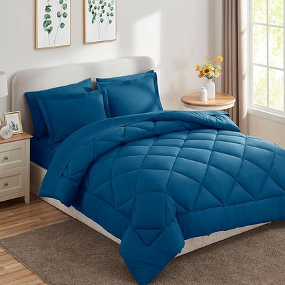 CozyLux Queen Bed in a Bag 7-Pieces Comforter Sets with Comforter and Sheets Teal All Season Bedding Sets with Comforter, Pillow Shams, Flat Sheet, Fitted Sheet and Pillowcases - LeafyLoom