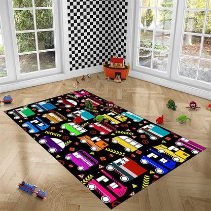 Car Play Mat Kids Rugs for Playroom Car Track Rug Kids Mat Construction Play Mat Car Play Rug Car Carpet for Kids Carpet for Bedroom Truck Rugs for Boys Room,Black 3'×4' - LeafyLoom