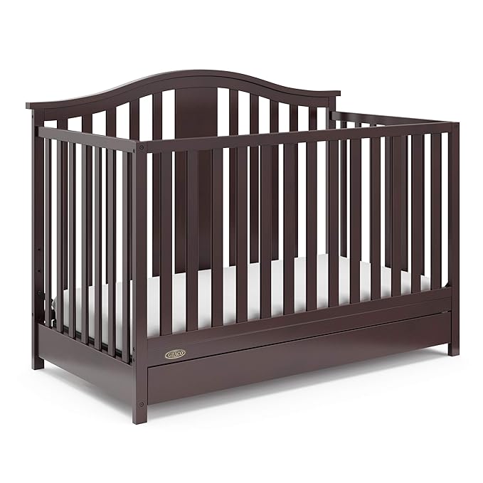 Graco Solano 4-in-1 Convertible Crib with Drawer (Espresso) – GREENGUARD Gold Certified, Crib with Drawer Combo, Includes Full-Size Nursery Storage Drawer, Converts to Toddler Bed and Full-Size Bed - LeafyLoom