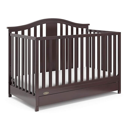 Graco Solano 4-in-1 Convertible Crib with Drawer (Espresso) – GREENGUARD Gold Certified, Crib with Drawer Combo, Includes Full-Size Nursery Storage Drawer, Converts to Toddler Bed and Full-Size Bed - LeafyLoom