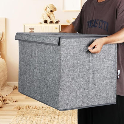 popoly 122L Large Toy Box Chest with Lid, Foldable Toy Storage Organizer Bin Boxes with Removable Divider for Kids, Boys, Girls, Nursery, Playroom, 26"x17" x17"(Linen Gray) - LeafyLoom