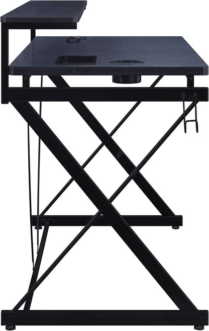 OSP Home Furnishings Emulator Battlestation Gaming Desk with RGB LED Lights, Black - LeafyLoom